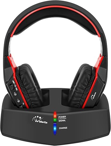WallarGe Auriculares inalámbricos para ver televisión con base de carga del transmisor de RF, Plug and Play, alcance inalámbrico de 100 pies,