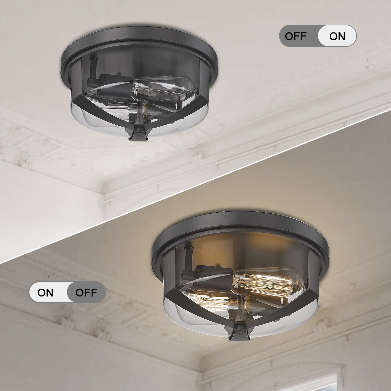 Maxxima Black Flush Mount Ceiling Light - 2-Light Indoor/Outdoor Farmhouse Square Fixture - View #4