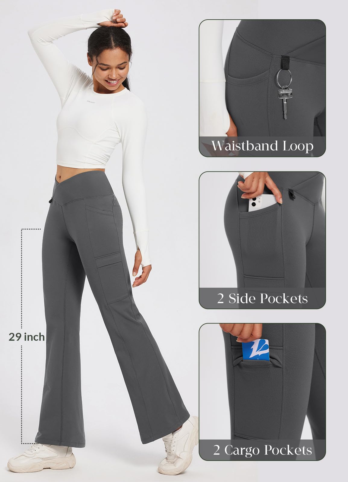 BALEAF Pantaloni da trekking da donna, impermeabili, antivento, termici, con tasche, primavera, autunno, XS-3XL