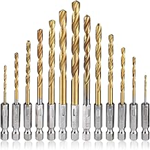 Mesee 13 Stück HSS Spiralbohrer Set, 1/4" Sechskantschaft Titanbeschichtetes Metallbohrer Set, Schnellwechsel Impact Control Spiralbohrer für Holzbearbeitung, Kunststoff 1,5-6,5mm