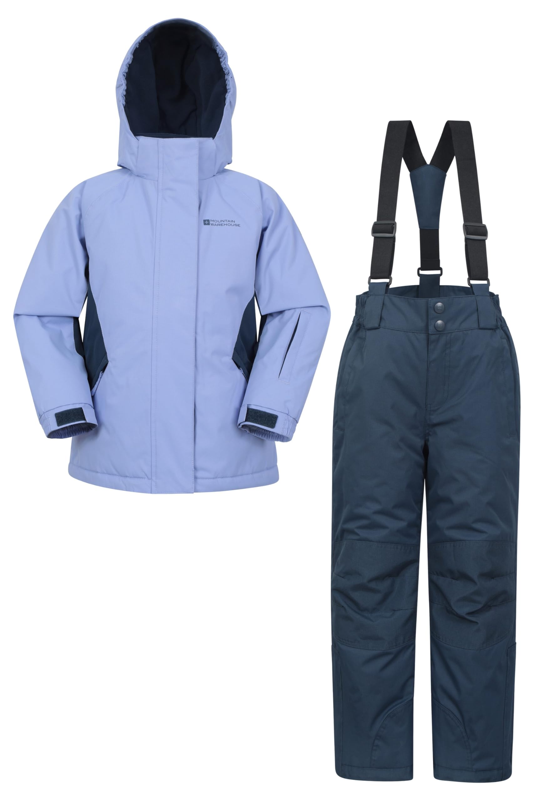 Mountain Warehouse Kids Ski Jacket & Trousers Set - Snowproof Ski Outfit, Front Pockets, Fleece Lined Skiwear, Integrated Snowskirt - Best for Winter Snowboarding Lilac Kids Size 2-3 Years