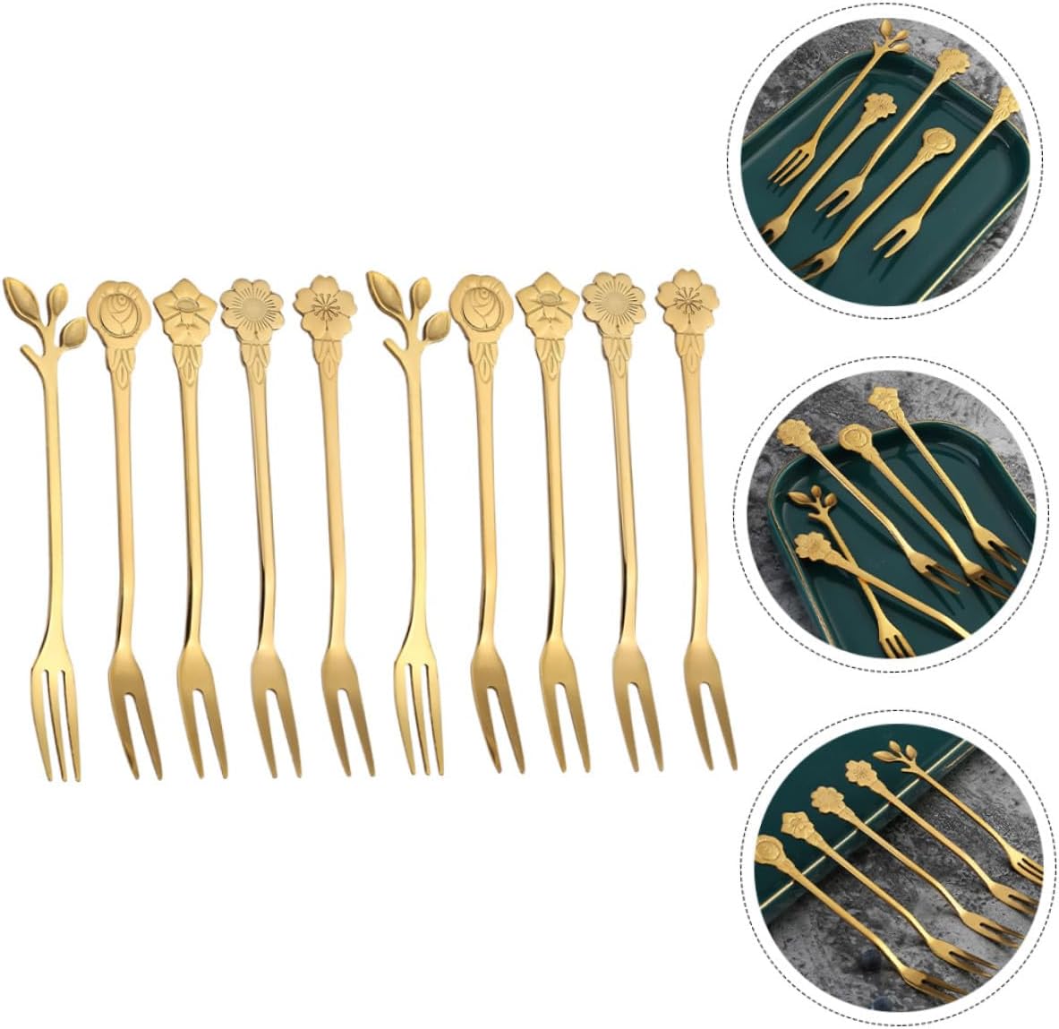 10pcs Stainless Steel Two Teeth Fruit Forks Decorative Appetizer Forks Household for Parties and Desserts