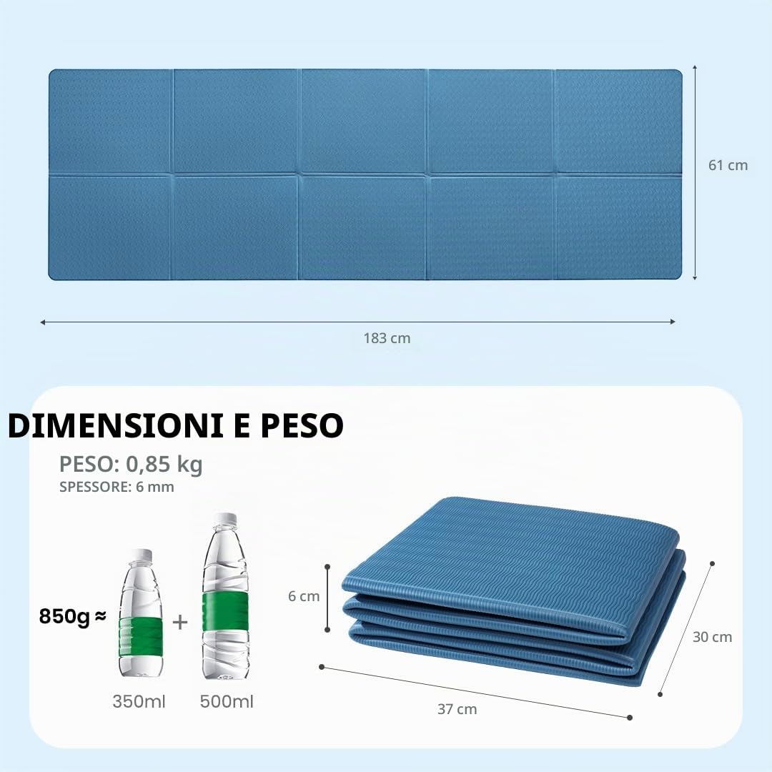 Good Nite Tappetino da yoga pieghevole, antiscivolo, portatile, pieghevole, leggero, per ginnastica, pilates, sport, viaggi, yoga, 183 x 61 x 0,6 cm