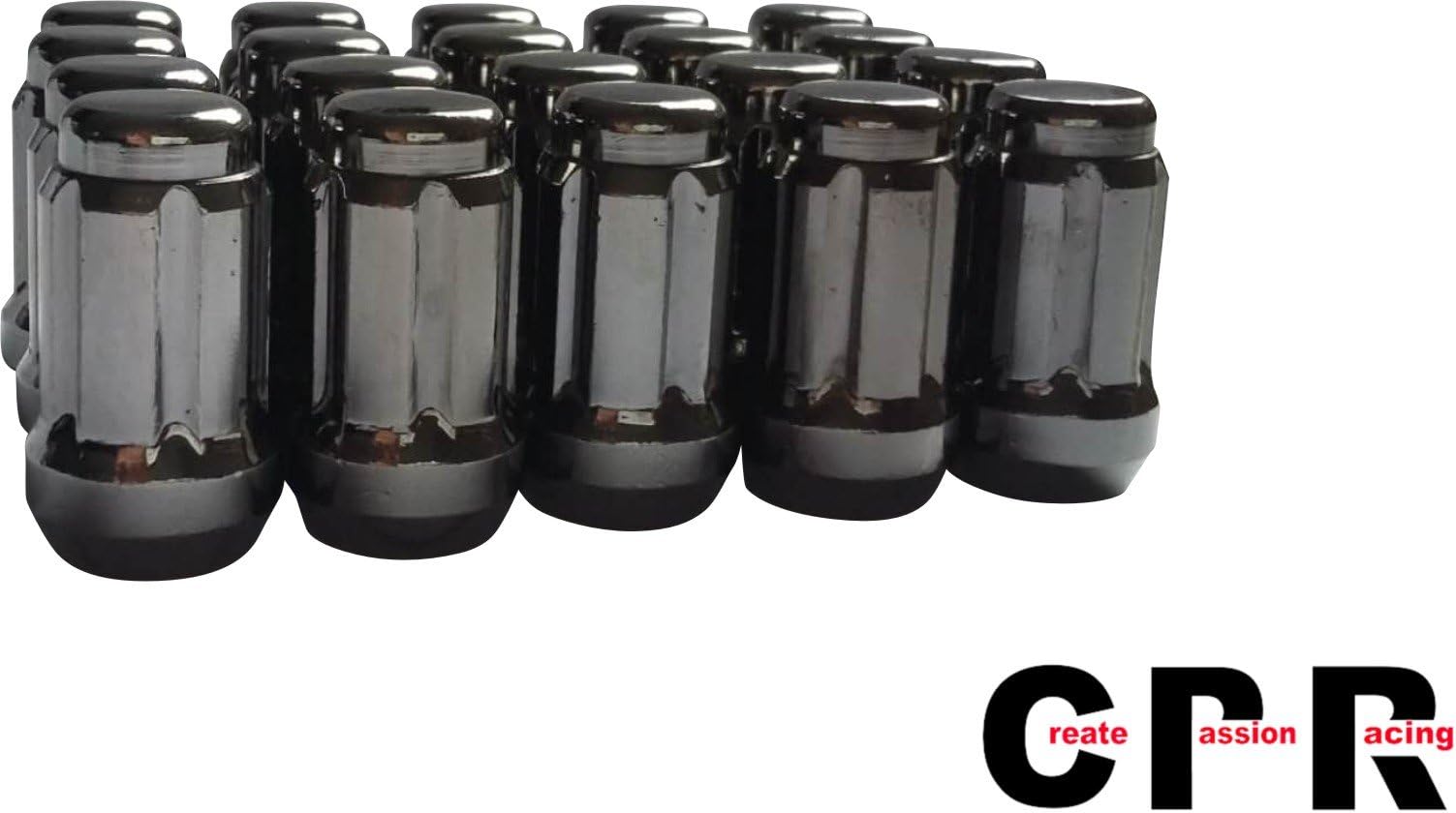 CPR Close Ended Spline Steel Wheel Lug Nuts 20Pcs With Key M12X1.5 CHROME BLACK