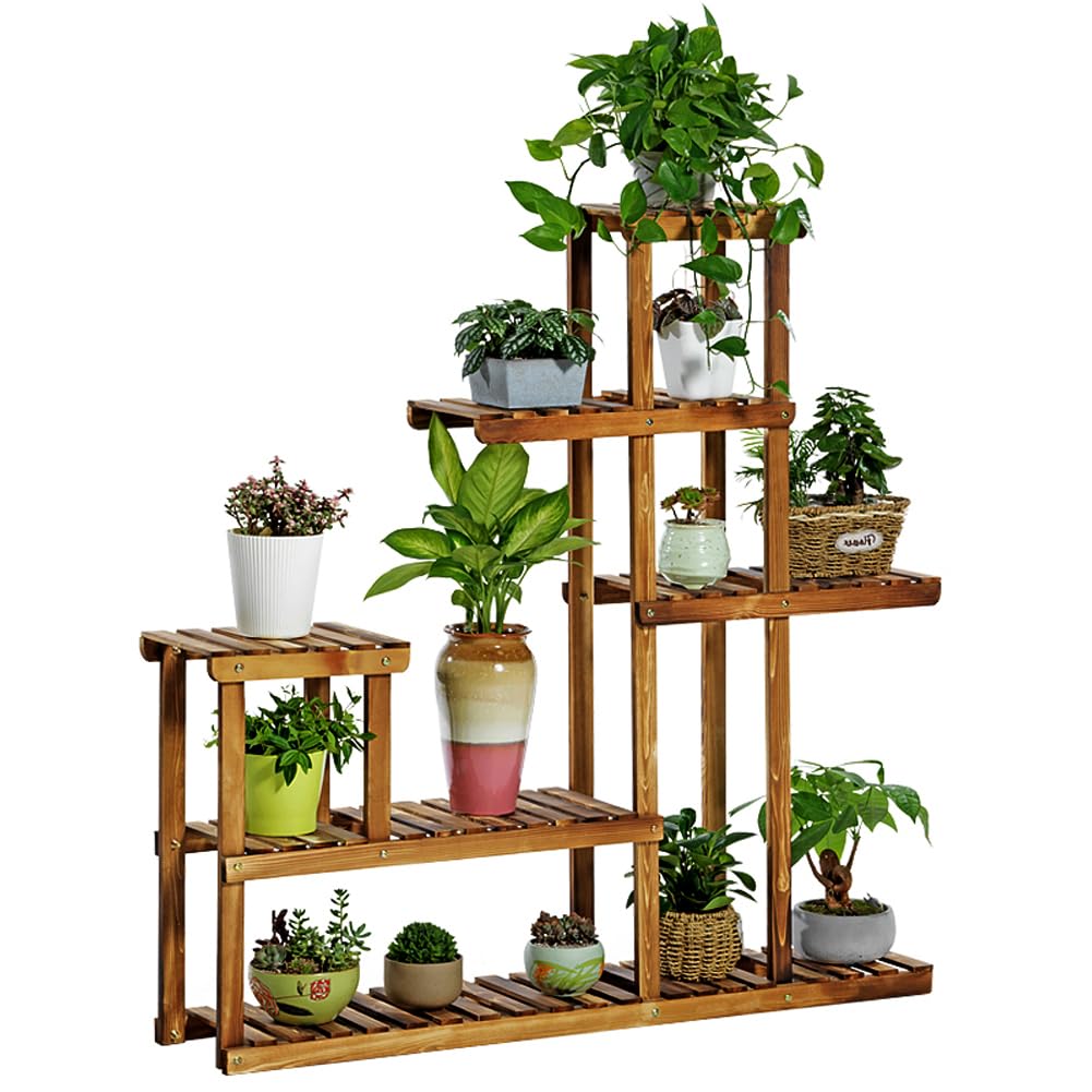 Warmiehomy 5 Tier Wooden Plant Stand, Wide Tiered Plant Shelf