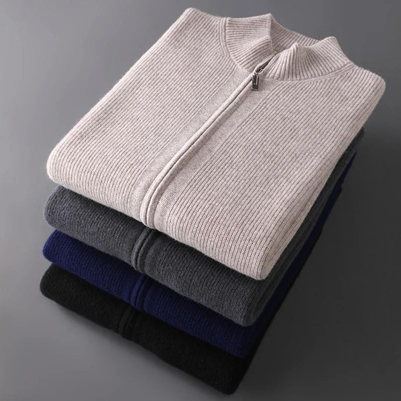 Men's Semi High Neck Sweater Solid Color Knitted Business Casual Cardigan Men's Long Sleeve Sweater2