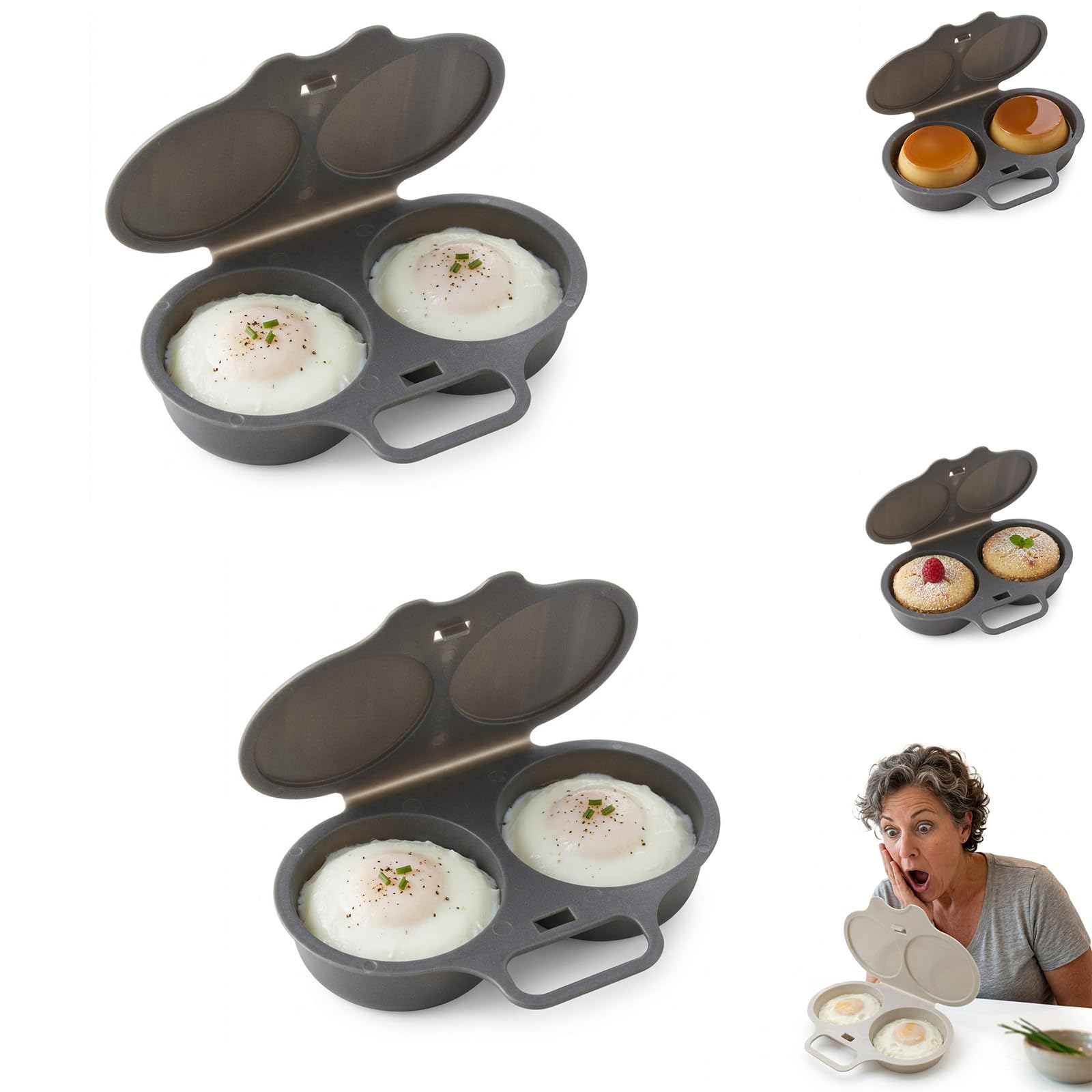 Microwave Egg Poacher, Poached Egg Cooker Microwave, Dual Cavity Eggs Poacher with Easy-Clean Design, Quick Cooking Tool for Breakfast, Brunch, and Everyday Meals (2PCS-A)