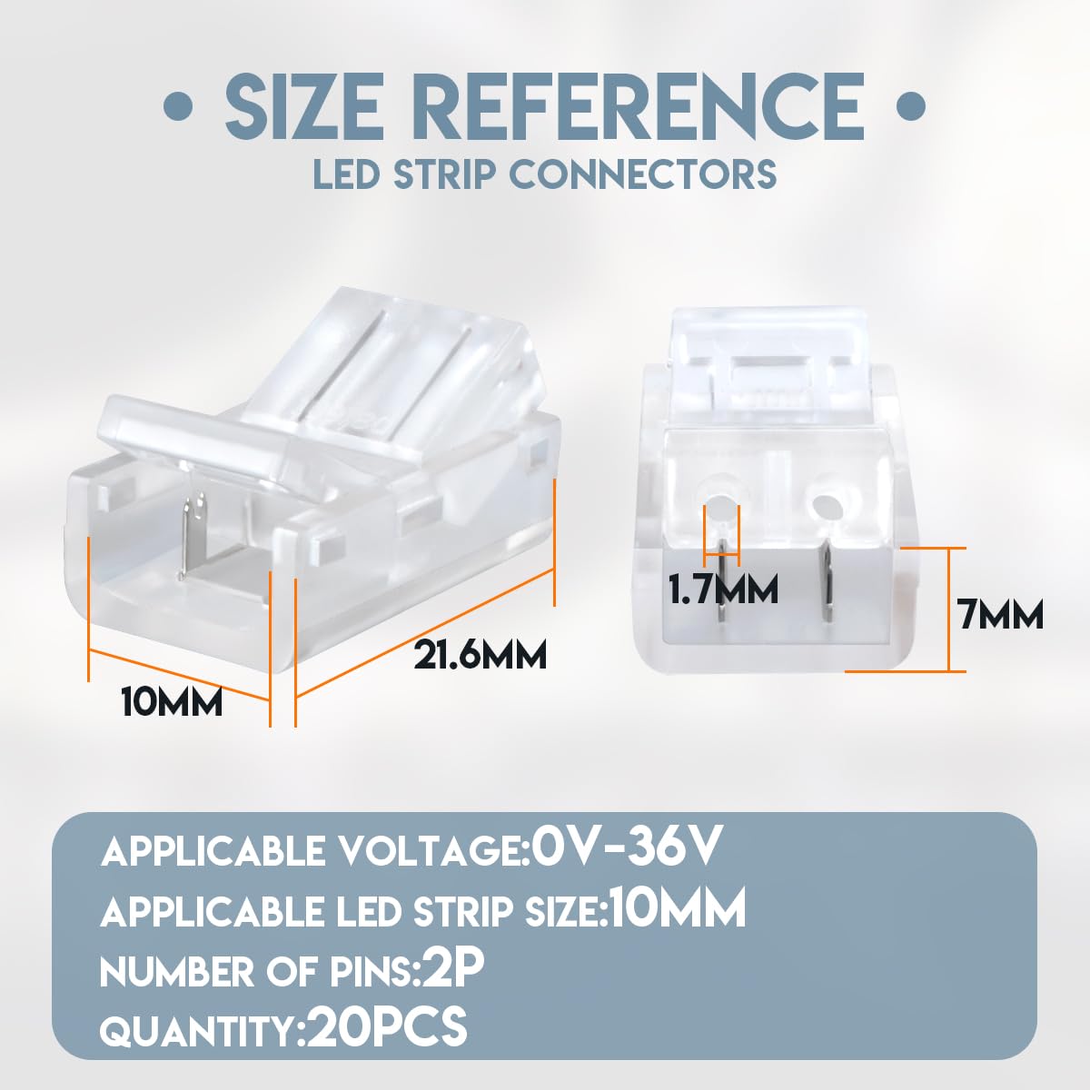 Conector rápido LED 8mm 2 pines para tira de alambre, 20 piezas