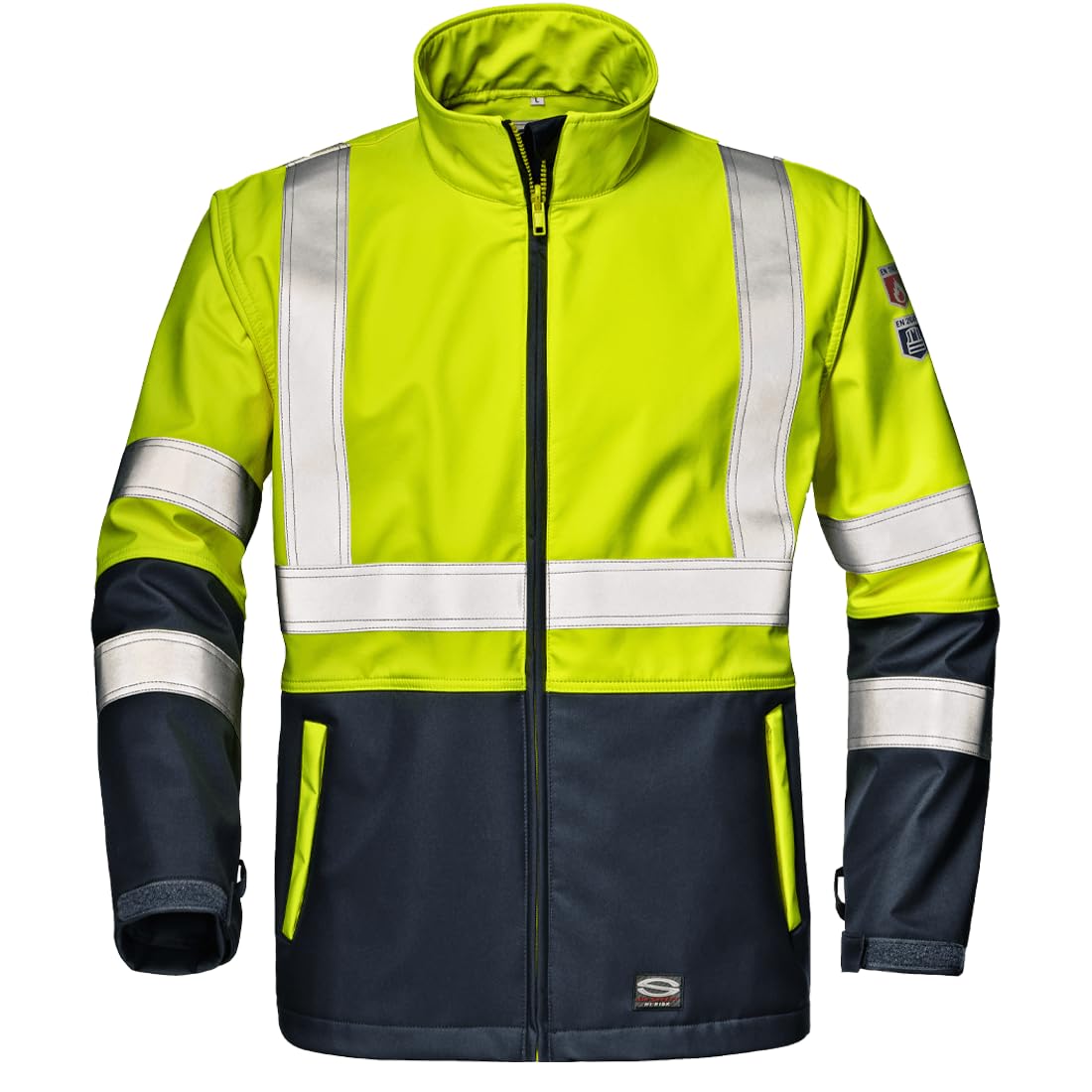 Sir Safety System Microlines Complex Softshell Softshell Uomo Multinorma Ignifugo Antistatico, 100% Poliestere 400 g/m², 2 Tasche, S-3XL, Arancio Alta Visibilità/Blu, Giallo Alta Visibilità/Blu