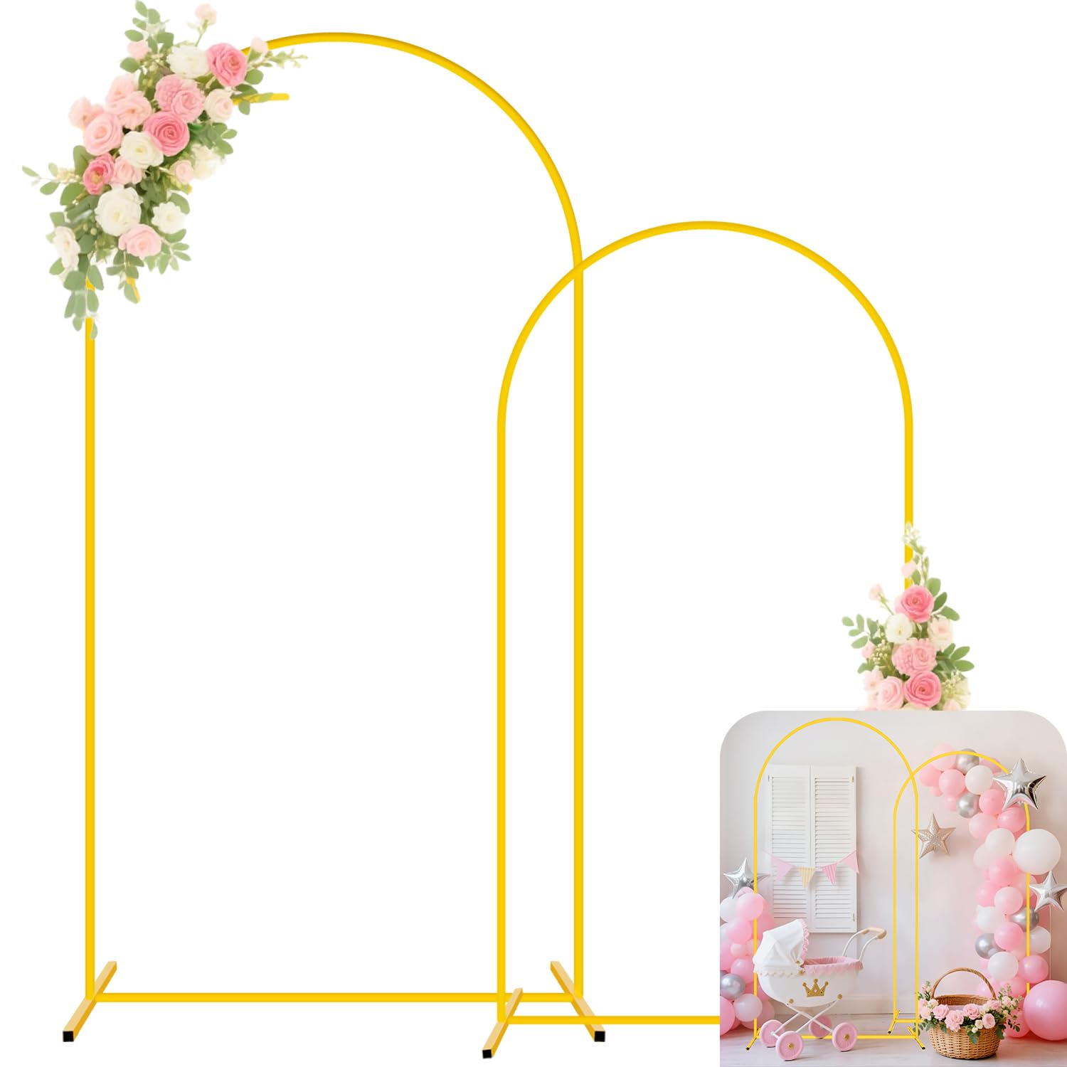 PATYDEST Wedding Arch Stand Set of 2 Gold Metal Arch Backdrop Stand 7.2FT 6FT Chiara Backdrop Stands Balloon Arched Frame Backdrop Stand for Parites Wedding Ceremony Birthday Baby Shower Decor