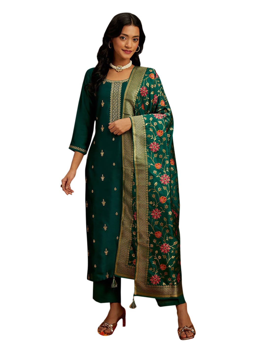 libas Womens Embroidered Silk Blend Straight Kurta With Trousers and Dupatta-picture-34