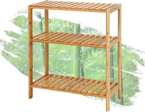 Miniatura 7 de Kinpaw Estante de bambú para baño, estantería alta ajustable de 3 niveles, soporte multifuncional para sala de estar, soporte de flores para