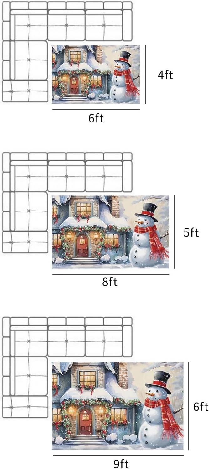 Outdoor Rug, Christmas Tree Snowman House Snowflake Scarf Bow Colored Ball Winter Absorbant Non-Slip Area Rugs Mat Carpet for Patio Balcony Porch Backyard Deck Rv Camping 4x6 ft