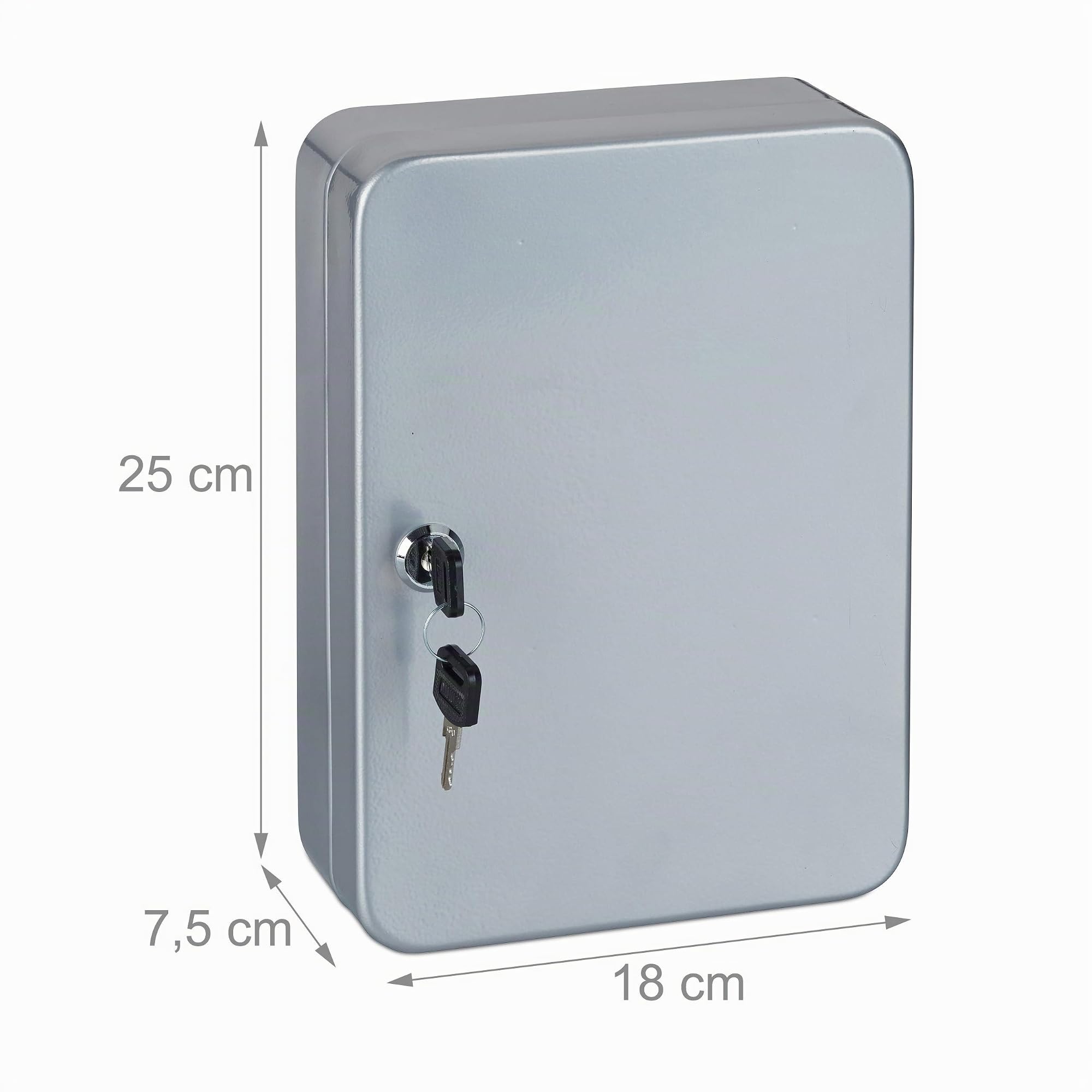 Relaxdays Caja para Llaves con Cerradura, 48 Ganchos, con llaveros, Metal, Gris, 25 x 18 x 7,5 cm