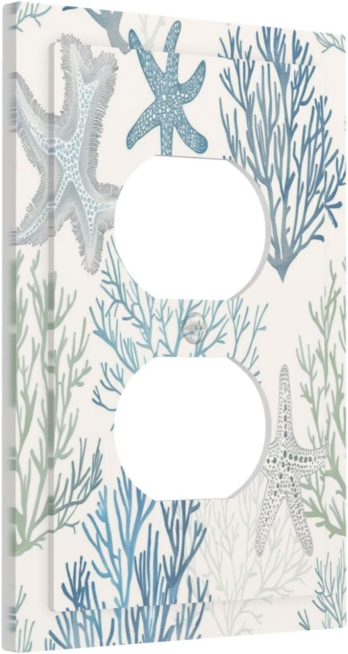 Outlet Covers Ocean Beach Theme Starfish Seashell Coral 1 Gang Duplex Light Switch Cover Decorative Switch Plates Electrical Receptacle Faceplate Wall Plate For Bathroom Kids Room Decor