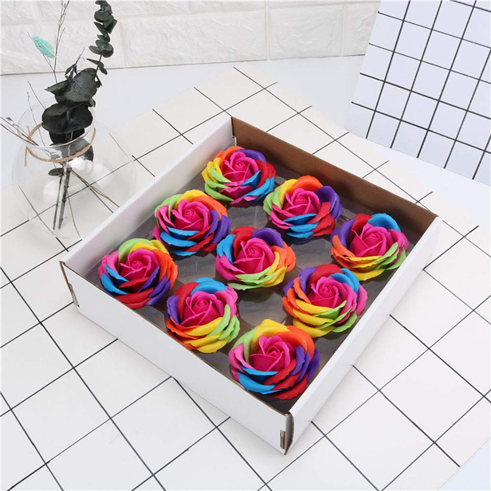 RARVIS 9PCS Handmade Rose Scented Bath Soap Petals Colorful Rose Handmade Scented Soap Gift Set Wedding Anniversary Birthday Party (9 Colors)
