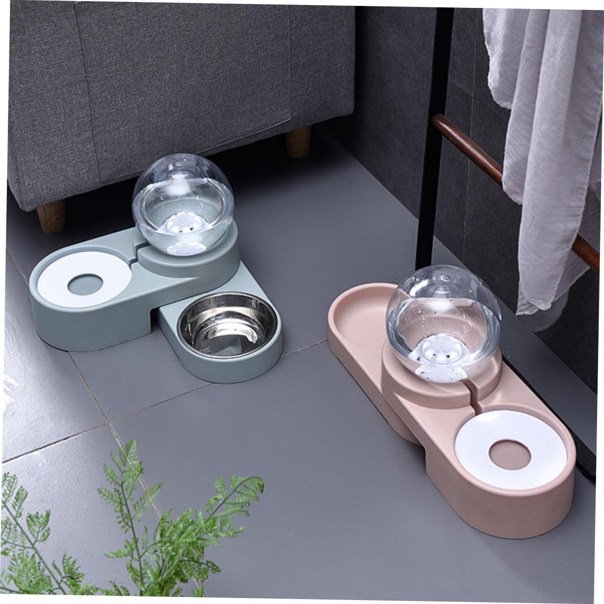 ERINGOGO Automatischer Haustier Wasserspender Doppelnapf Blau rutschfest Kippsicher Glatte Oberfläche Sicherer Trinknapf für Katzen und Hunde für Zuhause und Zoohandel