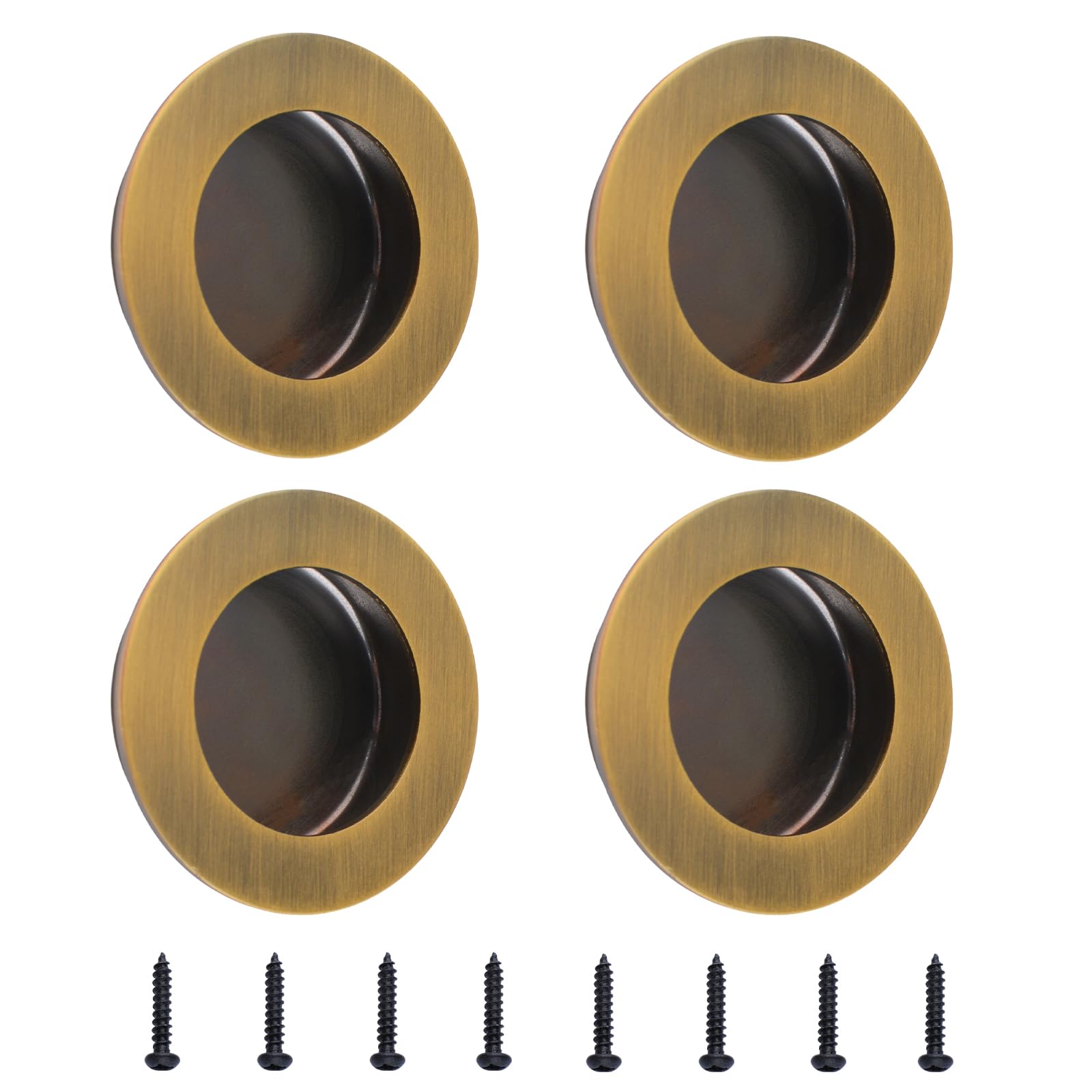 MOROBOR Yellowish Bronze Flush Pulls Barn Door Handles, 4PCS Stainless Steel Sliding Door Pull Easy Snap-in Installation Round Flush Recessed Cabinet Handle/50mm — image 1