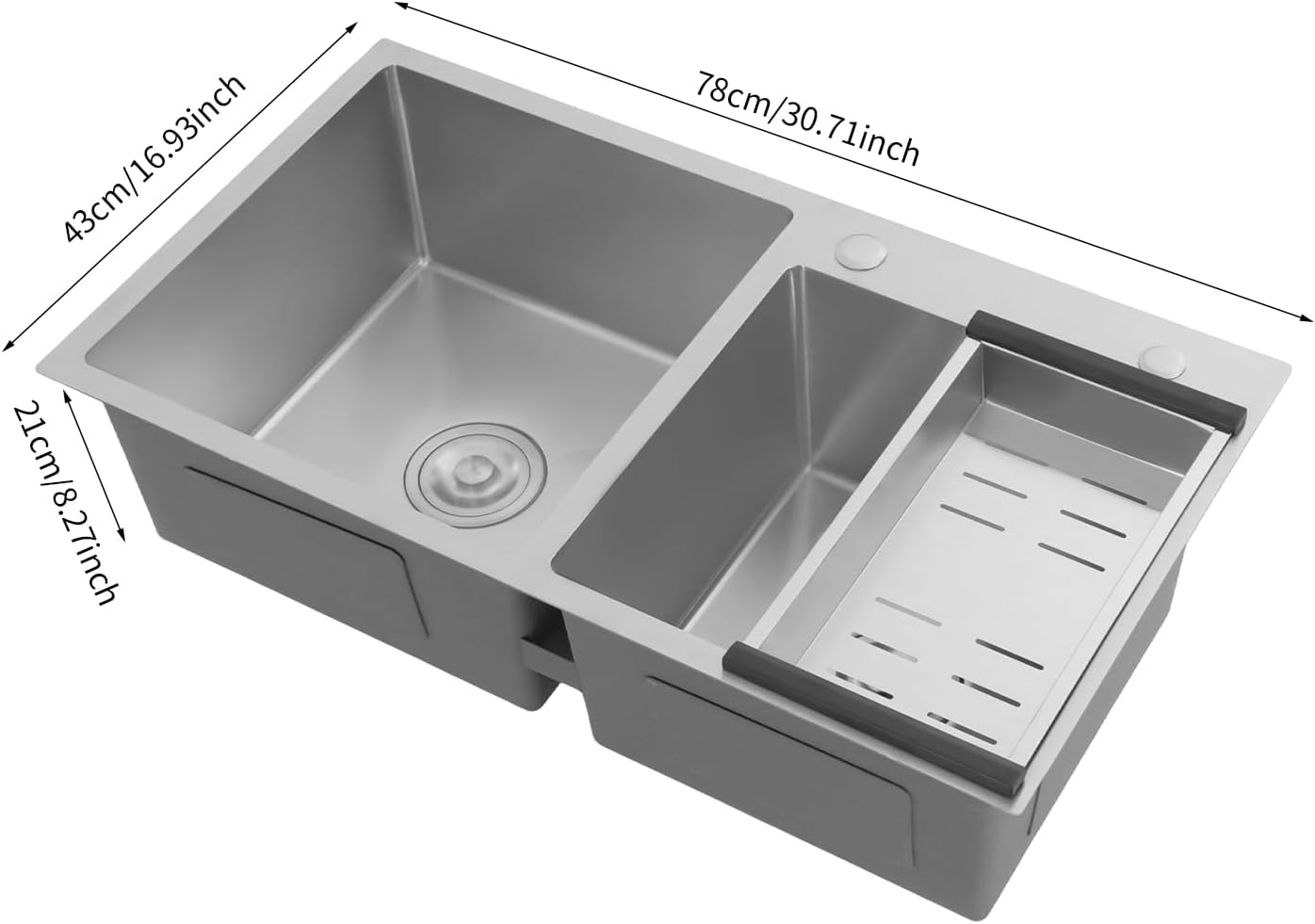 30 Inch Double Kitchen Sink Complete Kit with Drain Basket, Drop-in/Topmount Kitchen Sink for Garage Restaurant Backyard Bathroom, 30.7" L X 17" W X 8.26" H