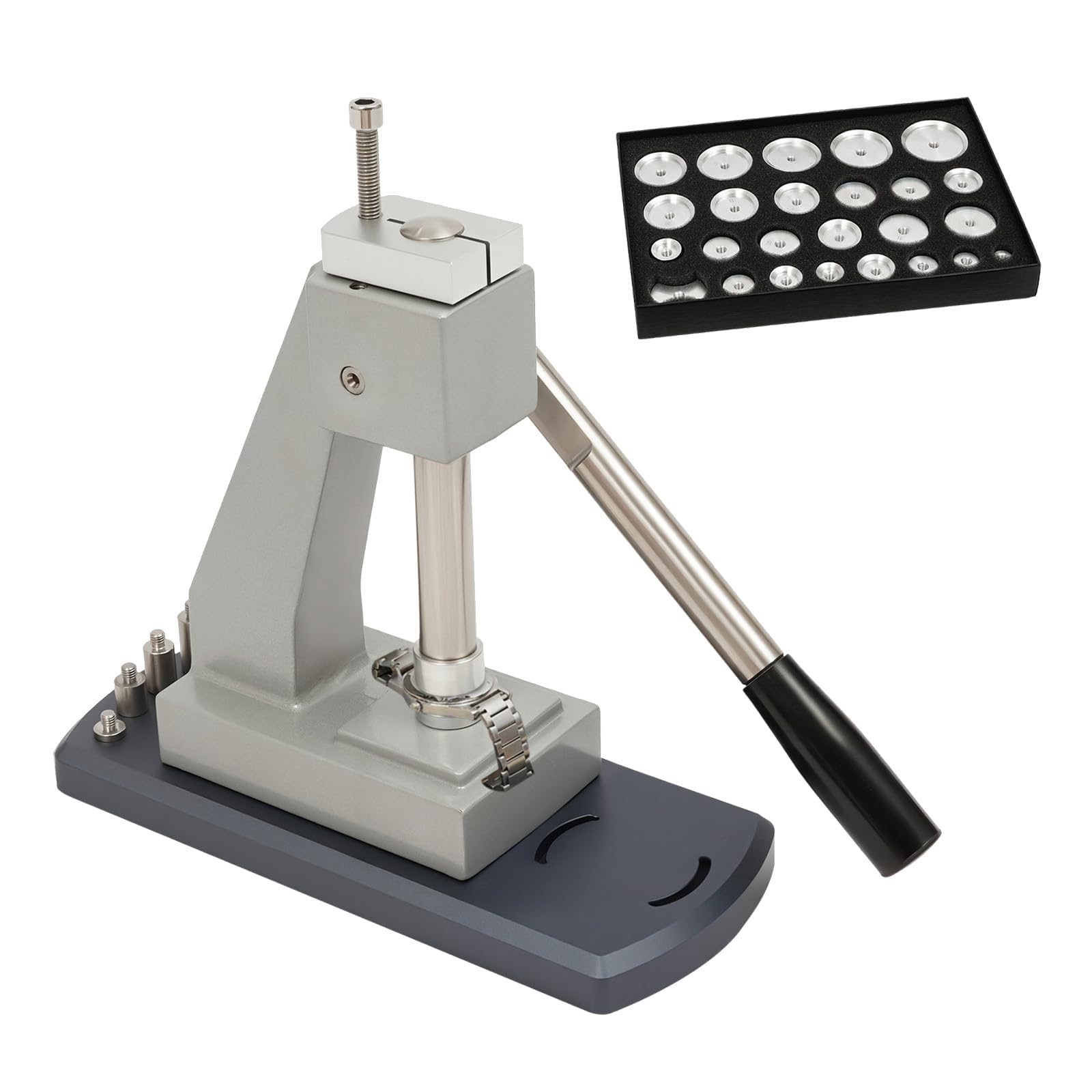Outil De Fermeture De Fond De Boîtier De Montre, Kit De Presse à Montre, avec 25 Moules, Hauteur Réglable, Force Uniforme, L'ouverture/Fermeture des Boîtiers De Montres, Réparation Montres