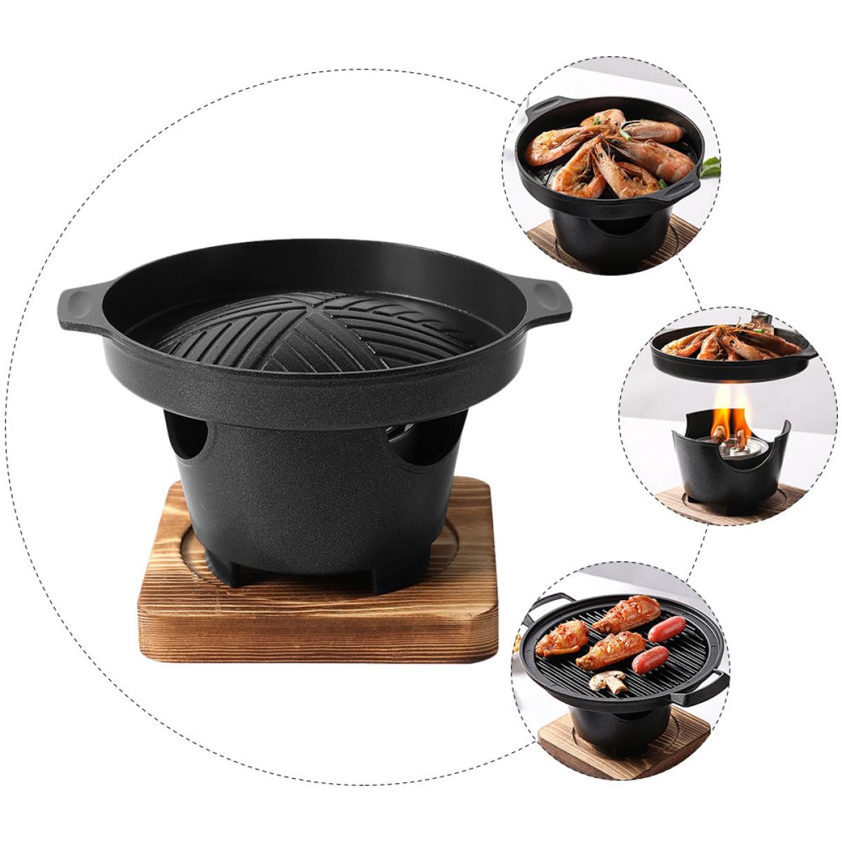 Horno Pequeño para Barbacoa de Interior de Aluminio, Parrilla de Carbón Portátil, Mini Barbacoa sin Humo Triángulo y Tabla de Madera, Utensilio Práctico para Camping y Cocina