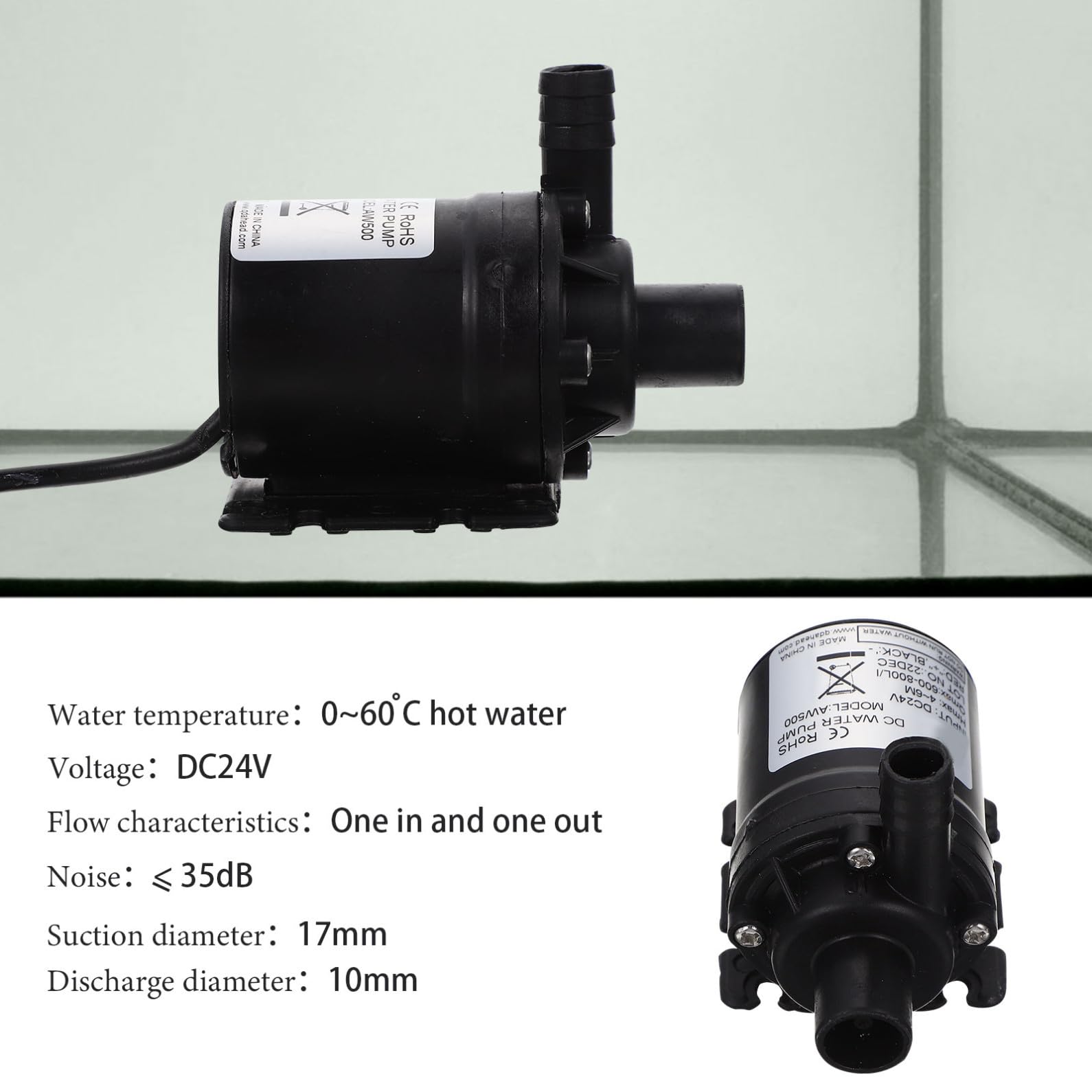 Pompa Booster Solare Sommergibile Dc24v 38w, Motore senza Spazzole, Plastico Nero, 850l/h, per Impianto Idroponico e Lavastoviglie