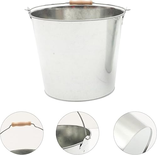 Miniatura 9 de Hemoton Cubo de cenizas de hierro con mango de madera, herramientas para chimenea, cubo de carbón, contenedor de almacenamiento de pellets para