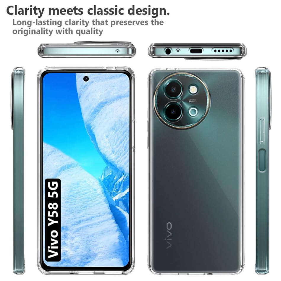 Image of Fashionury Crystal Clear Case for Vivo Y58 5G | Yellowing Resistance | Transparent TPU Silicone | Raised Camera Lips | Slim Transparent Cover