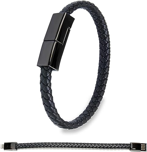Miniatura 9 de Cargador de pulsera de cuero, cable de carga USB, cables trenzados, cargador de viaje portátil USB para hombres y mujeres, compatible con iPhone 15