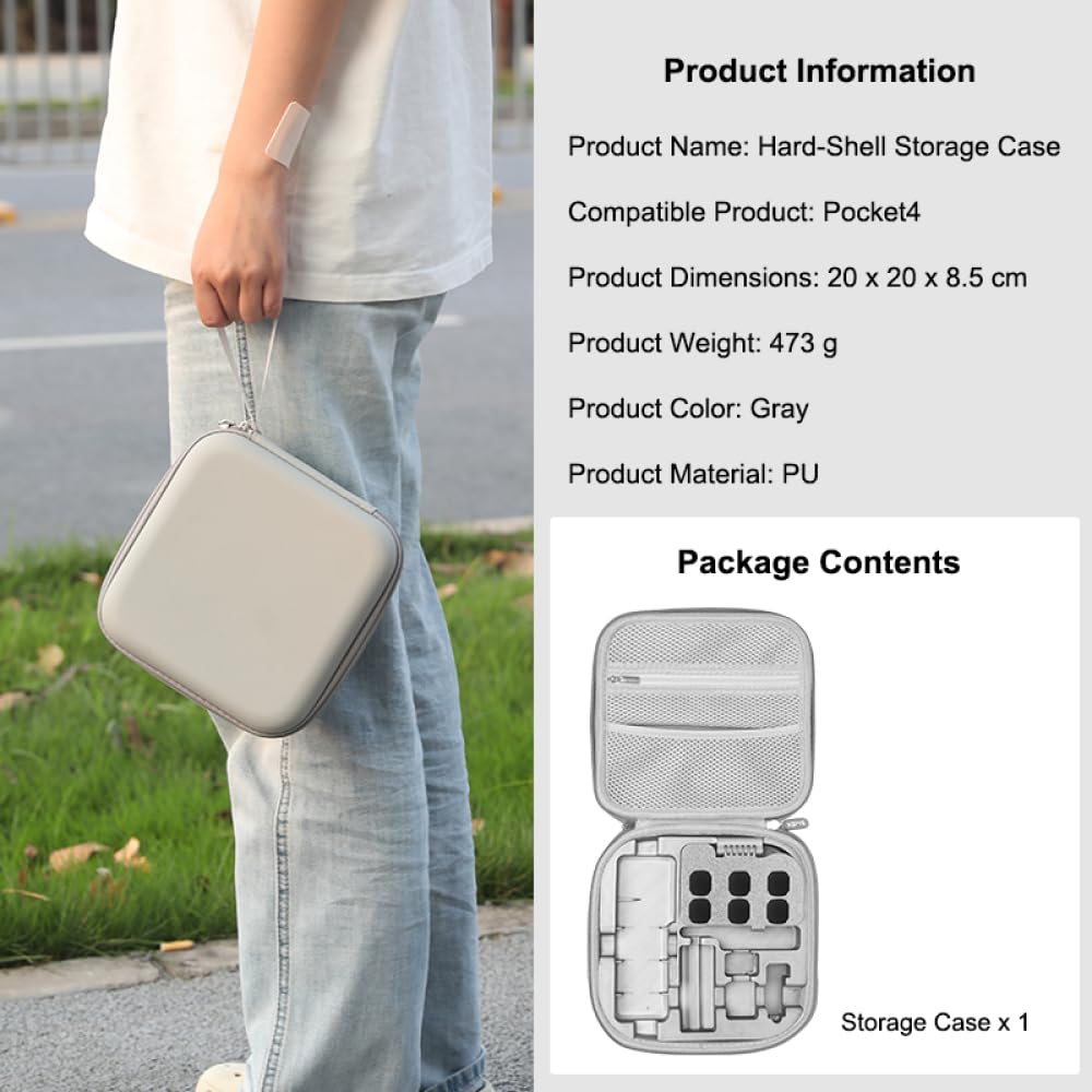 Custodia Rigida per DJI Pocket 3/4, Organizer in PU Resistente agli Urti e Impermeabile, Supporto Magnetico per Filtri ND, Microfono 2 e Accessori, Custodia Protettiva da Viaggio，pocket4 grigio