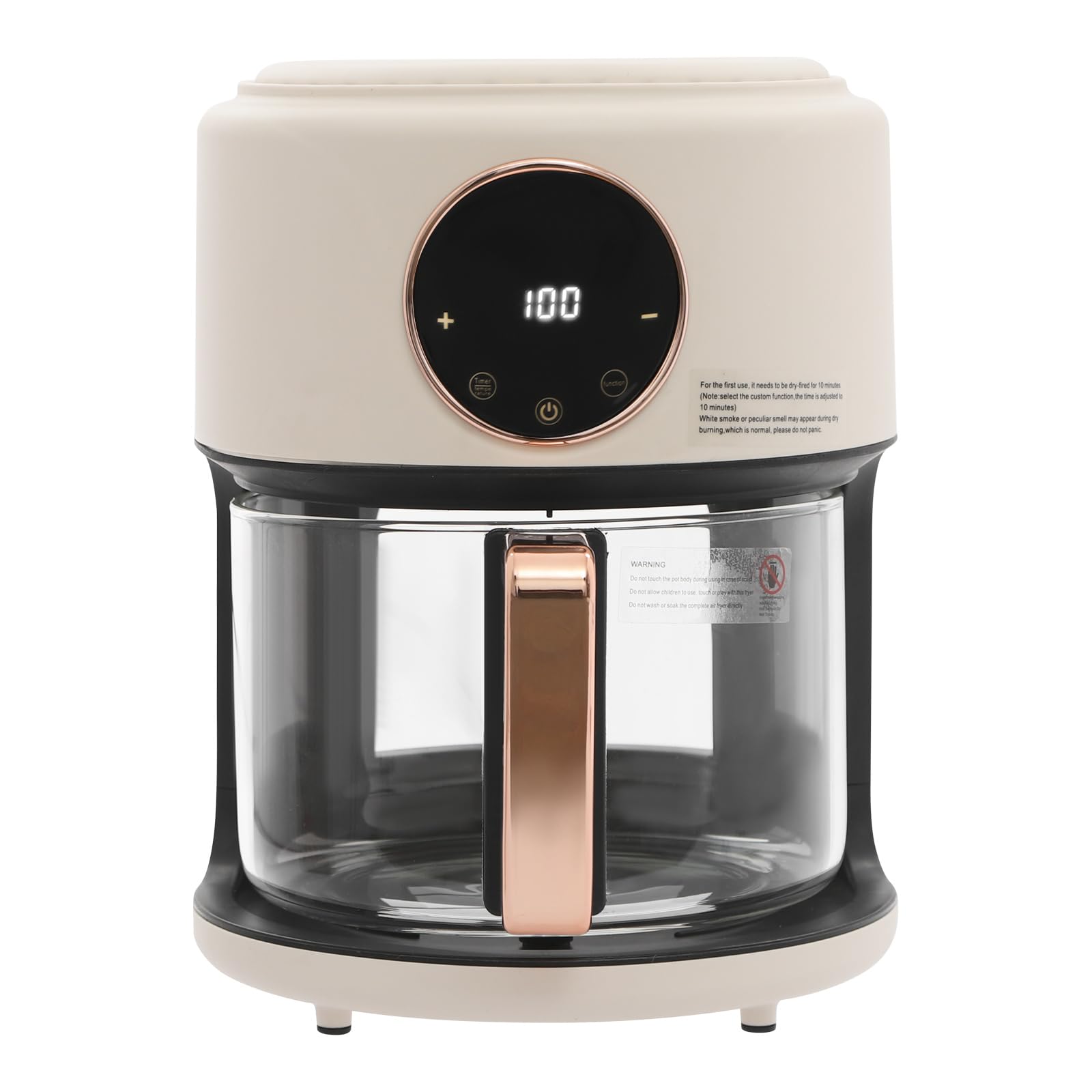 4QT Glass Air Fryer 360 Viewable Glass Pot Air Fryer with 8 Preset Modes 1200W Digital Oil-Free Cooker