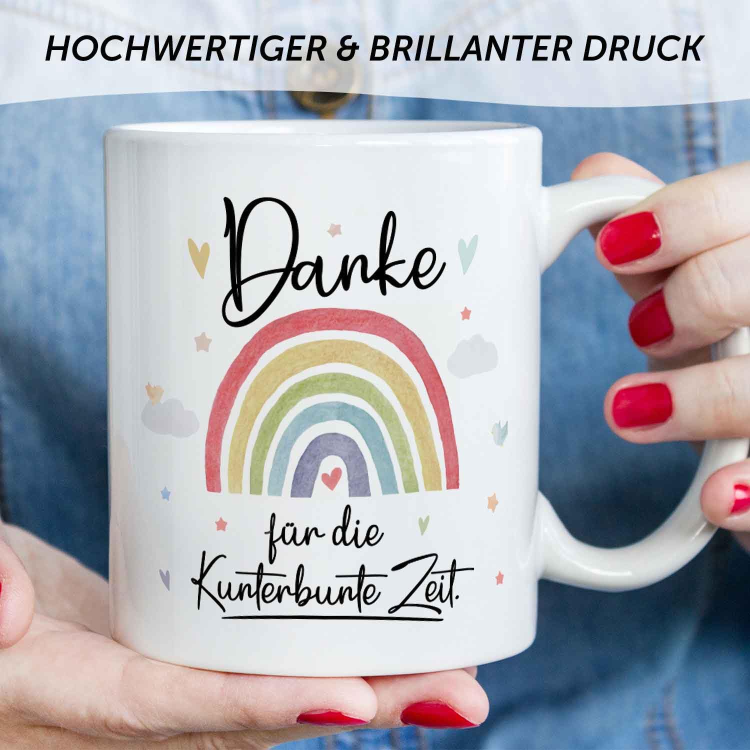 Tazza Personalizzata 'Danke' Arcobaleno – Regalo Maestra/Educatrice, 477 Ml, Prodotta In Germania