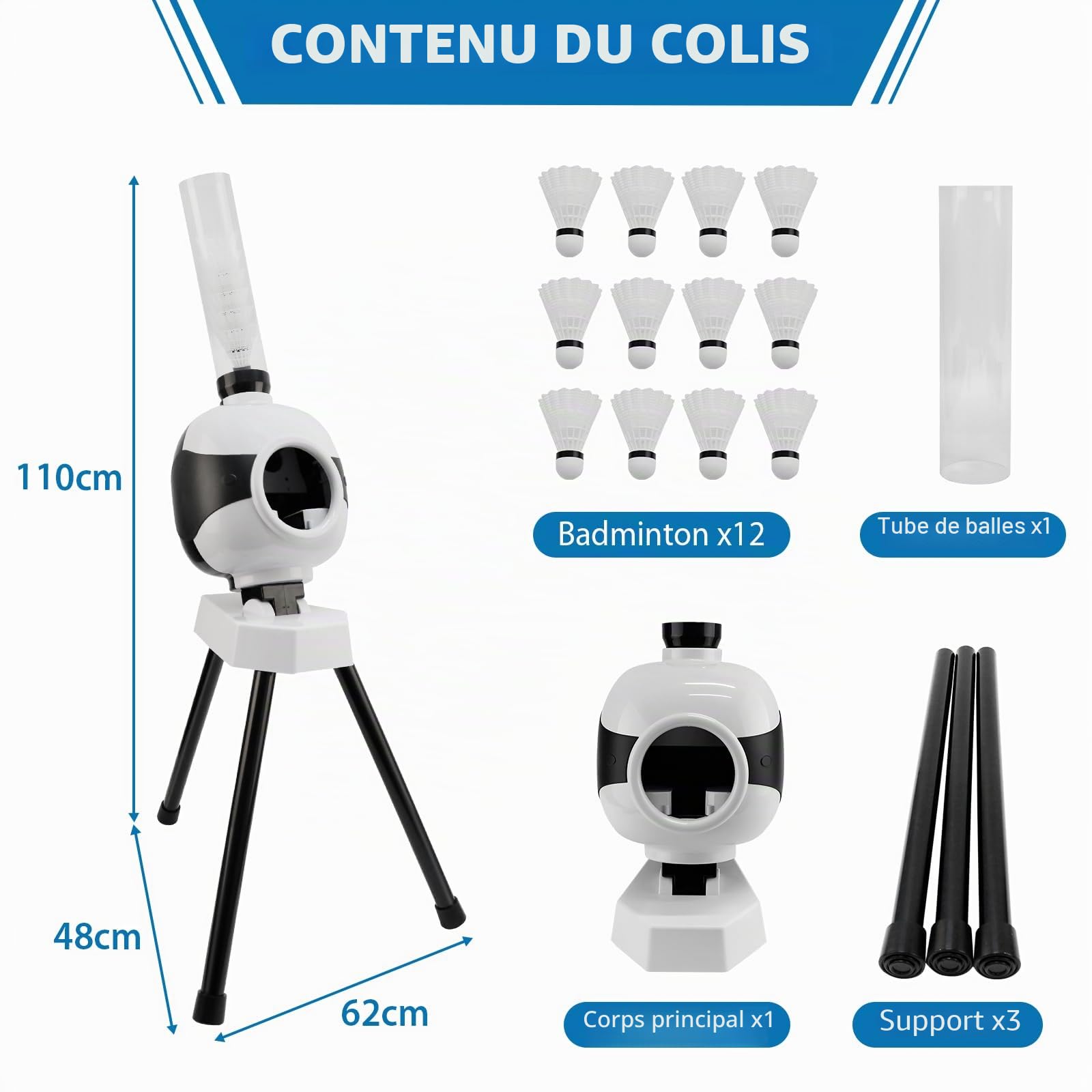 JAOGAUS Machine de Service de Badminton, Machines D'entraînement de Badminton | Lanceur Portable avec 12 Balles, Adapté aux Compétitions D'entraînement en Intérieur et en Extérieur