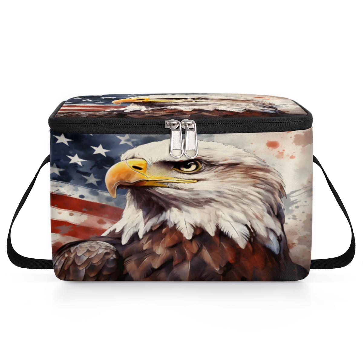 GzLeyigou Eagles Independence Day Lunch Bags for Women Men 9 Cans, Hot & Cold Food Delivery Bag Insulated Grocery Bag Insulated Lunch Box American Flag Cooler Bag for Office Work Picnic Beach