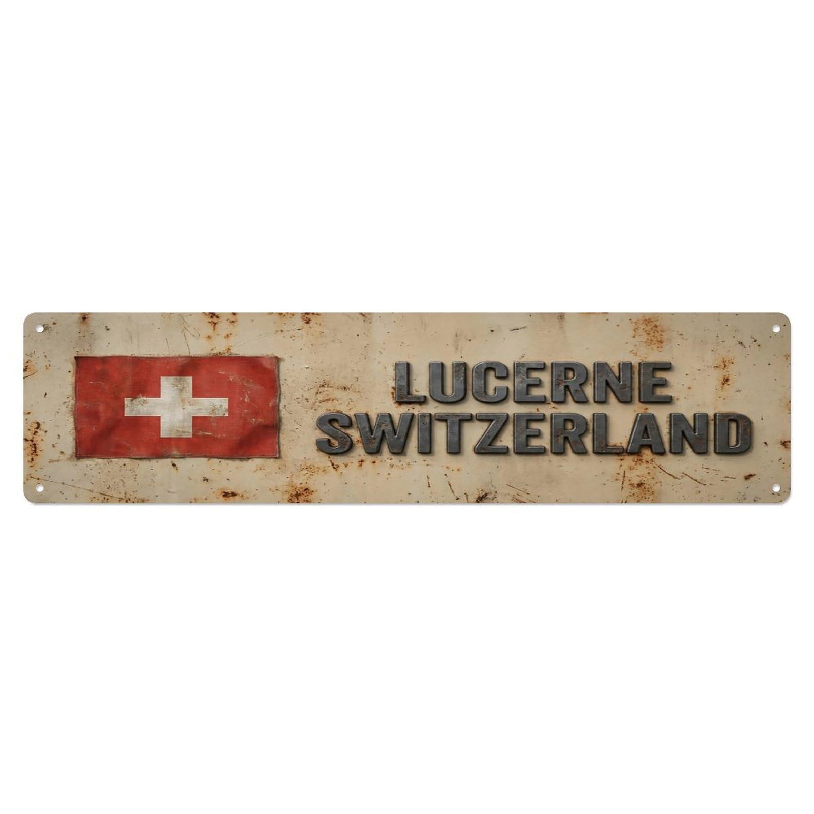 Vintage Lucerne Switzerland Flag Decor Rustic Travel Metal Tin Sign