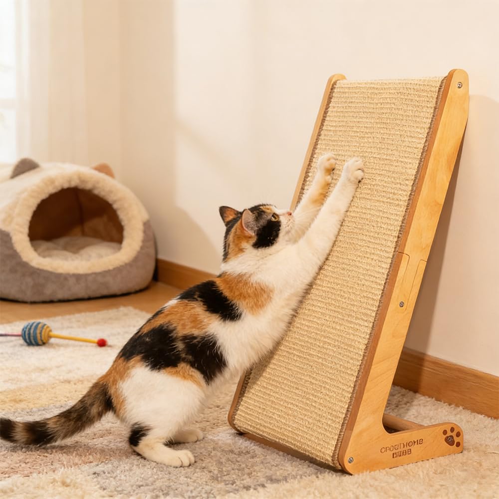 Sisal Cat Scratcher, L-Shaped Dual-Use cat scratcher, 69cm /27.1in High Scratching Board for Indoor Cats, Cat Scratching Post for All Cats Playing, Relaxing