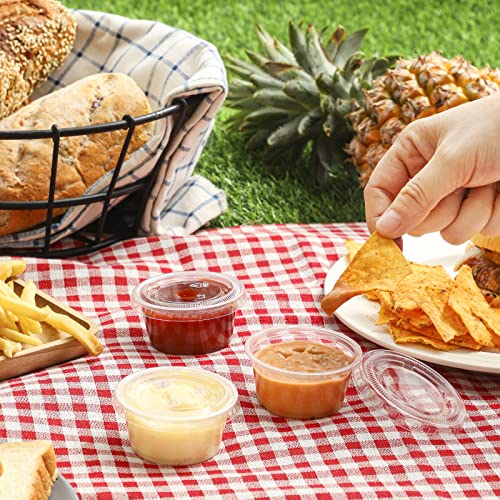 vitever 130 sets - 2 oz jello shot cups small plastic containers with lids airtight and stackable portion cups salad dressing container dipping sauce cups condiment cups
