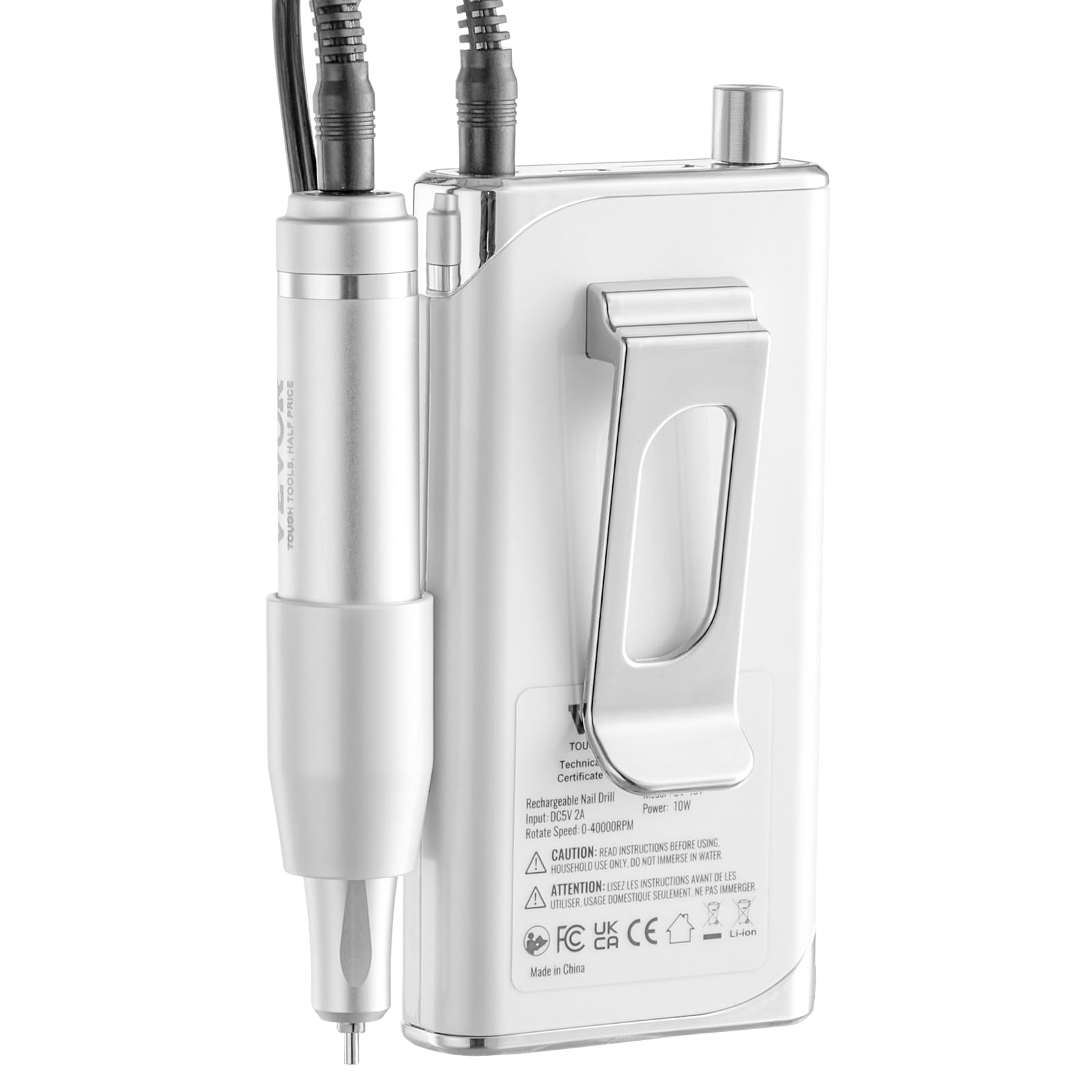 VEVOR Taladro de Uñas Eléctrico Recargable, Máquina de Lima de Uñas Inalámbrica Portátil de 40.000 RPM, Herramienta de Amoladora de Gel Acrílico para Manicura Pedicura Tallar Esmalte, 157 x 76 x 42 mm
