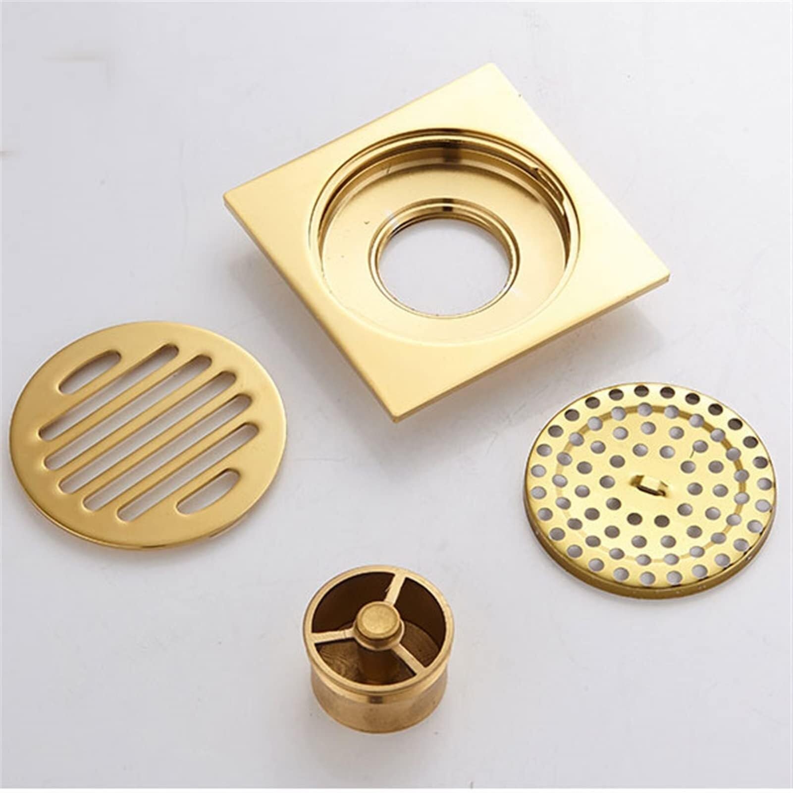 Drenaje de ducha de latón, rejilla extraíble de 4 pulgadas con colador de pelo para cocina, baño, garaje, sótano, escurridor cuadrado para un flujo de agua eficiente