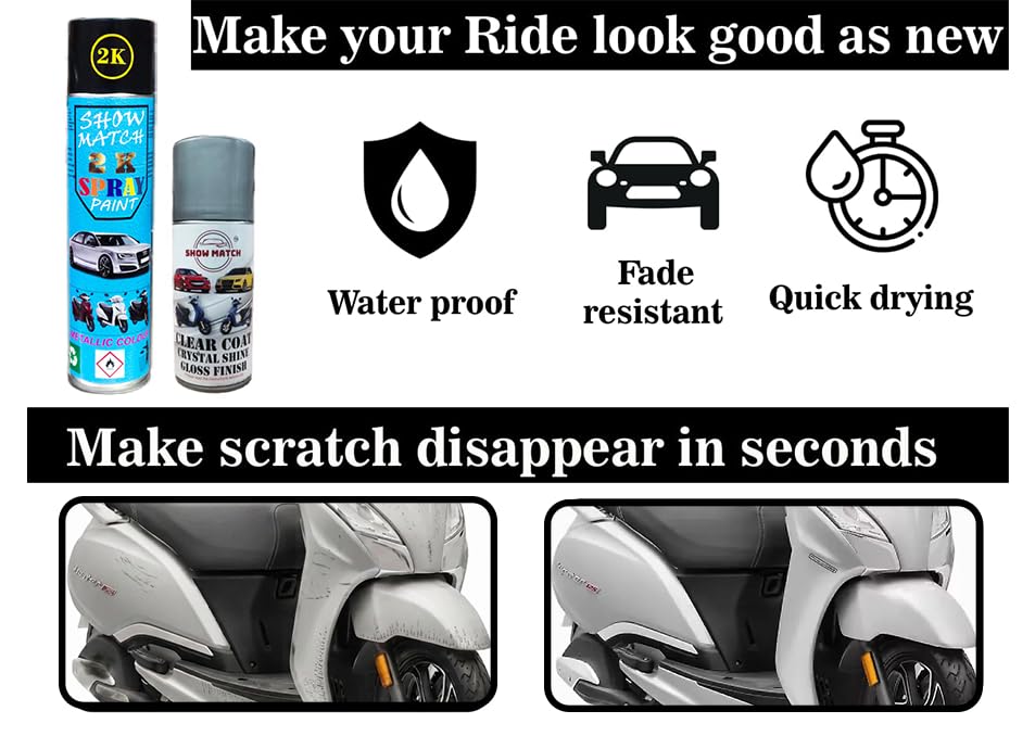 Image of Show Match 2k Scooter Spray Paint + Clear Coat compatible with (TVS Jupiter 125) (Pristine White)