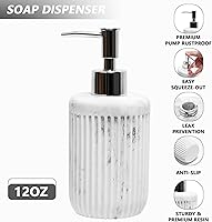 Vista 3 de Juego de 5 accesorios de baño de mármol blanco de resina, dispensador de jabón de loción, soporte para cepillo de dientes, vaso de baño, soporte