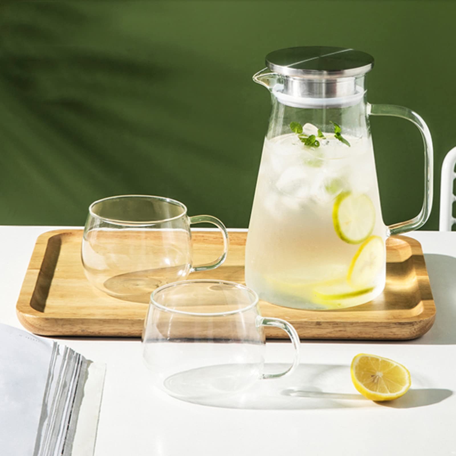 Pichet à Eau En Verre Avec Couvercle, Carafe D'eau Chaude/froide, Jus Et Thé Glacé (1500 Ml - 14