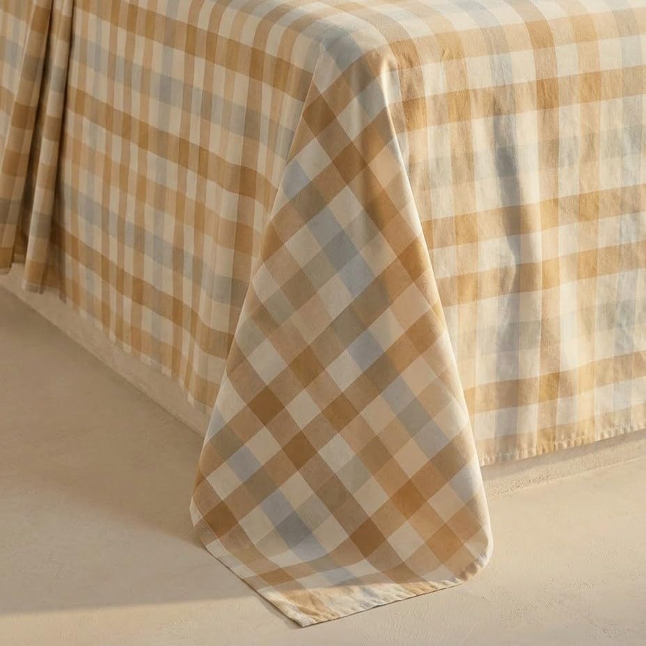 Juego sabanas 100% algodón, Cuadros Vichy Cama 150/160, con Fundas de Almohada, Multicolor.