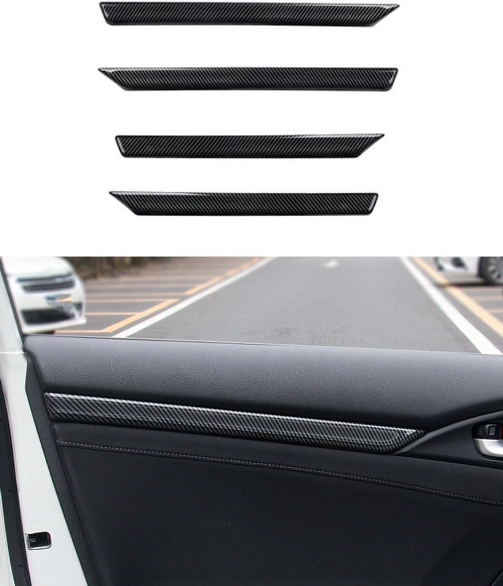 Car Accessories Fit for Honda Civic 10th Gen 2016-2021 ABS Interior Door Panel Stickers Cover Decorative Trims (Carbon Fiber) Strips 4PC Set