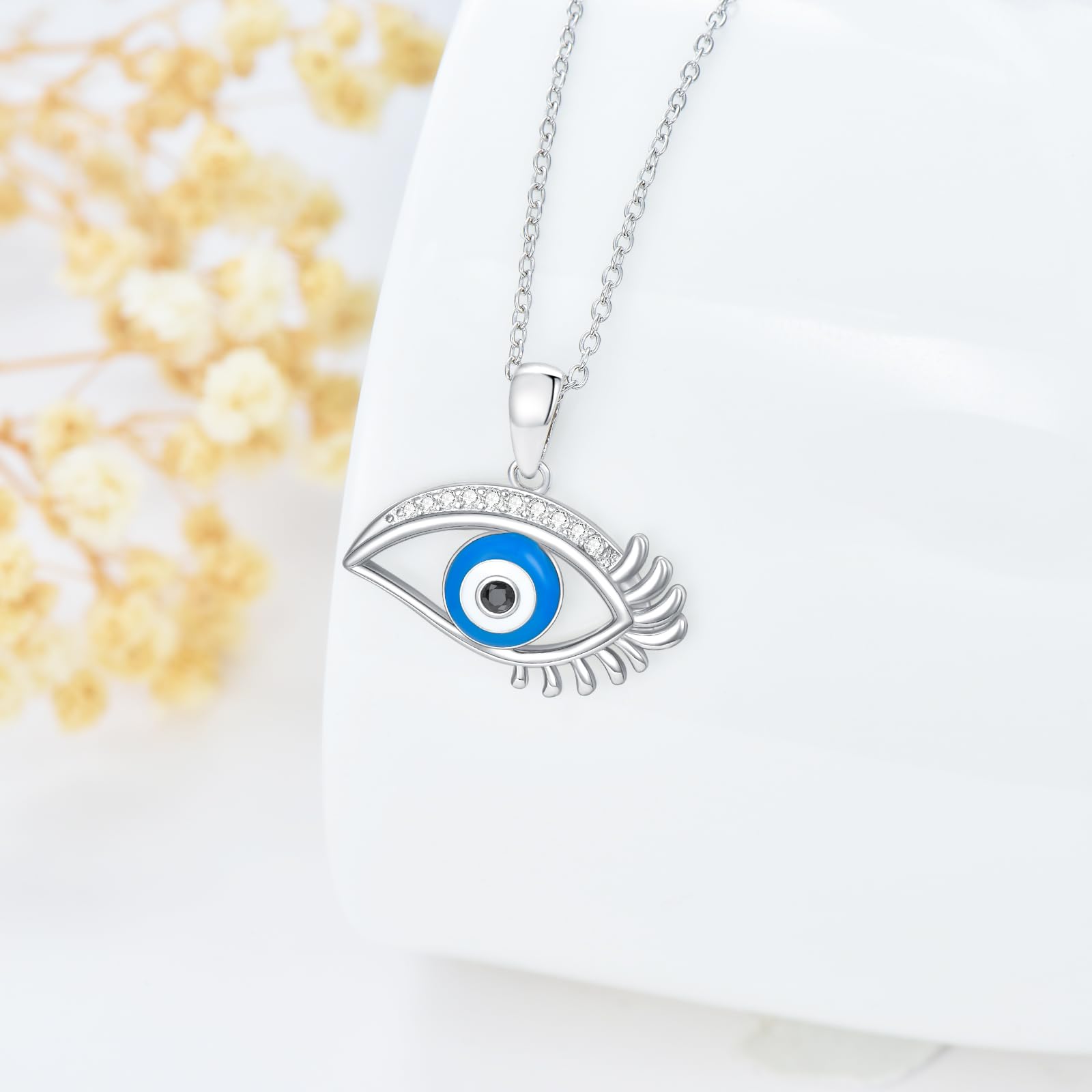 Collar de mal de ojo de plata de ley 925 con dije de amuleto de ojos azules para mujer, regalo de cumpleaños para ella, plata de ley, circonita cúbica, Plata esterlina, Circonia cúbica