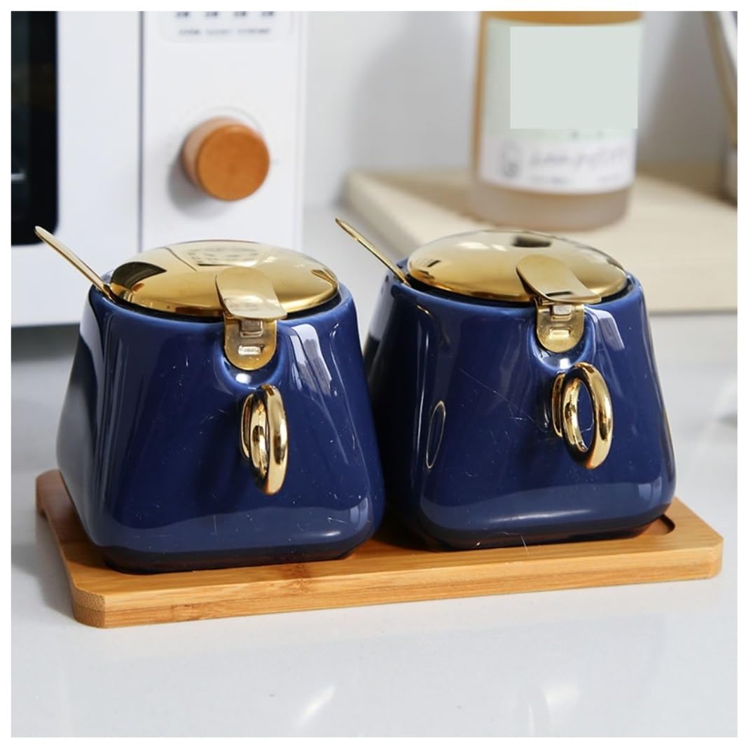 AZHKJKZH Seasoning Box Set Ceramic Seasoning Pot Kitchen Container Set Spice Jar Salt Sugar Jar(A,2Pieces)
