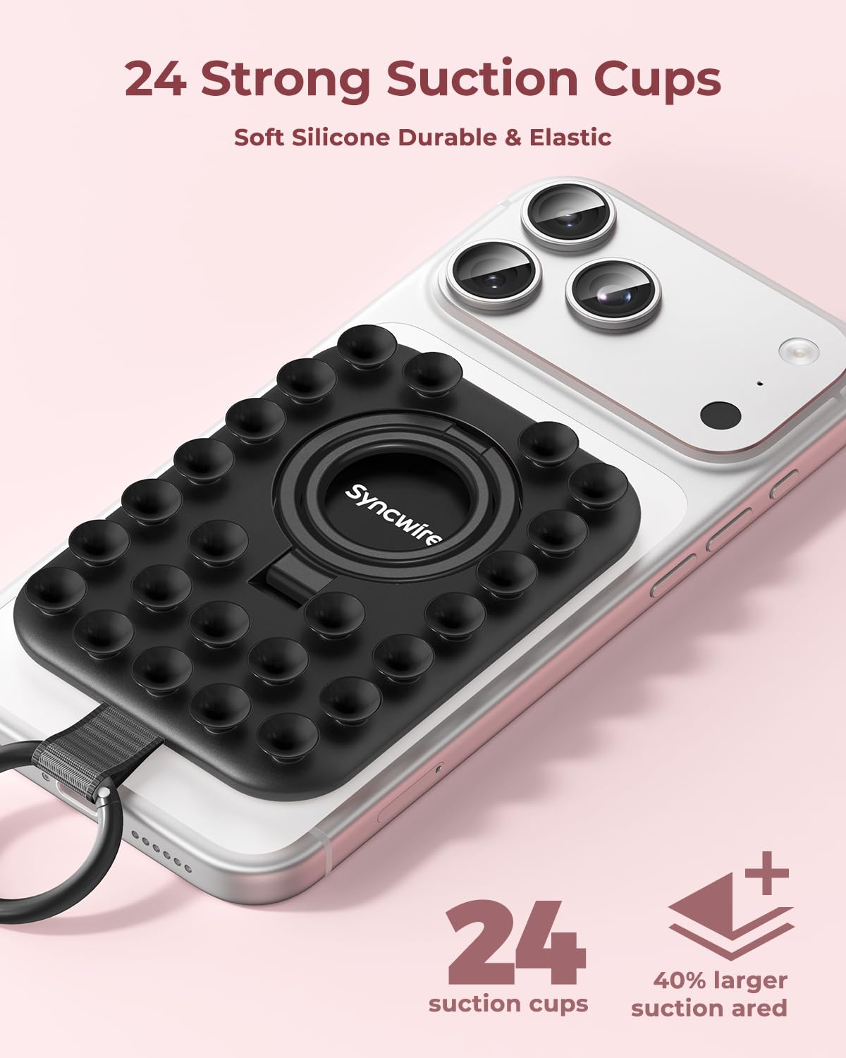 Syncwire Supporto Anello Magnetico in Silicone con Ventosa Forte per Custodia MagSafe – Anello Porta Cellulare per iPhone/Android, Mani Libere, Selfie, Video & TikTok, Nero