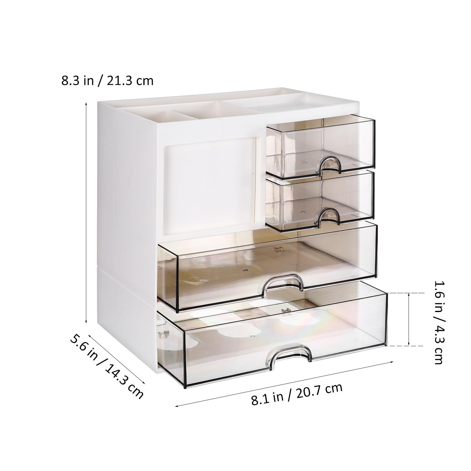 Organizador de Escritorio de Oficina con Cajones Múltiples, Caja de Almacenamiento de Plástico Blanco para Mantener Orden en Workspace y Escuela