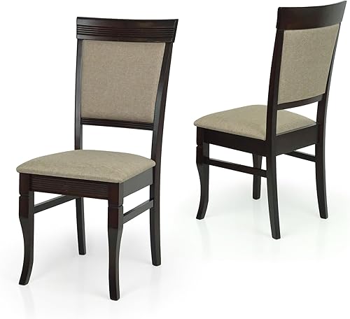 Miniatura 4 de Wickerix Juego de mesa de comedor de 3 piezas, 2 sillas tapizadas Ronda de madera maciza de estilo clásico con mesa de comedor redonda, juego de