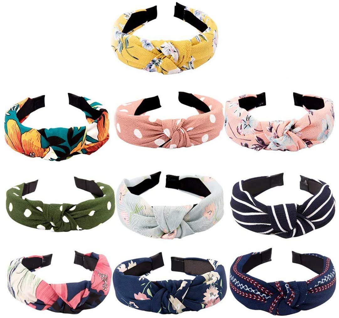 Tobeffect Diademas Anchas Para Mujer, Diadema Tipo Turbante Extra Grande De 7 Pulgadas, Diadema De Tela Bohemia Con Nudo Trenzado, Accesorios Para El Cabello, Paquete De 2